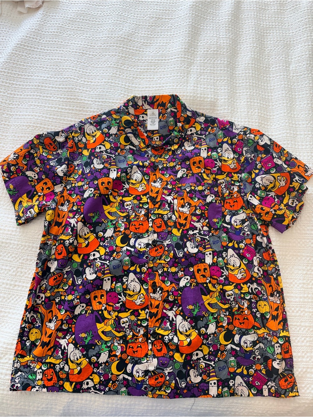 Disney Halloween Cartoon Short Sleeve Shirt - Orange, Purple, Black, White